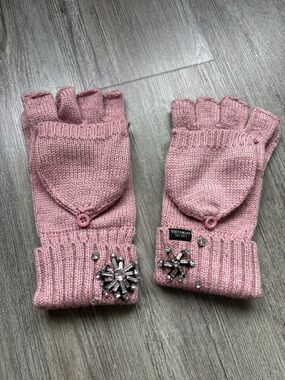 Victoria's Secret Pink Knit Convertible Fingerless Gloves with Embellishment